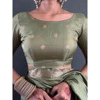 Generic Women's Satin Printed Saree With Unstitched Blouse 5.5MtrÂ (Green)