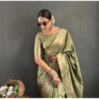 Generic Women's Satin Printed Saree With Unstitched Blouse 5.5MtrÂ (Green)