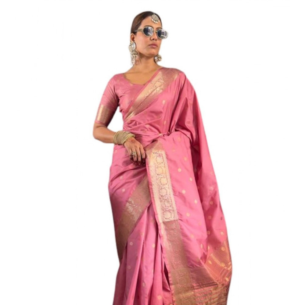 Generic Women's Satin Printed Saree With Unstitched Blouse 5.5MtrÂ (Pink)