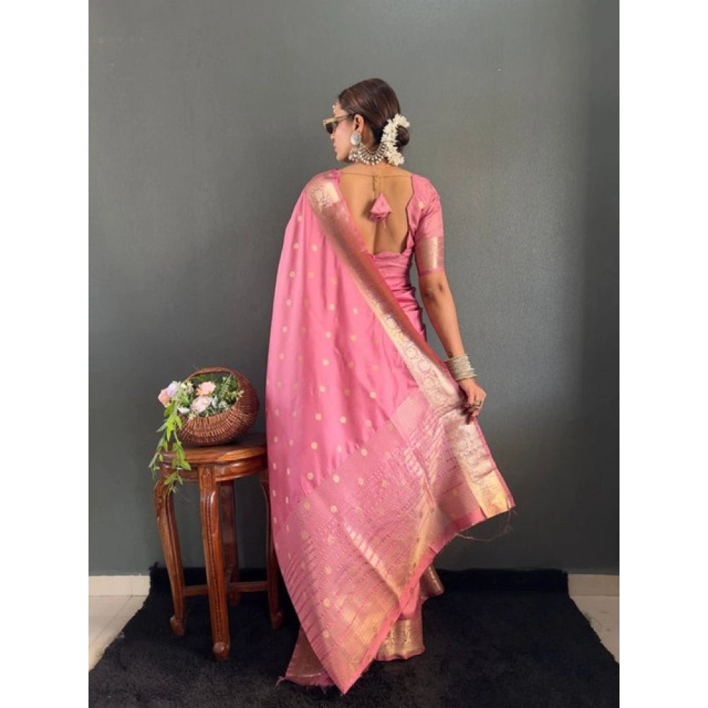 Generic Women's Satin Printed Saree With Unstitched Blouse 5.5MtrÂ (Pink)