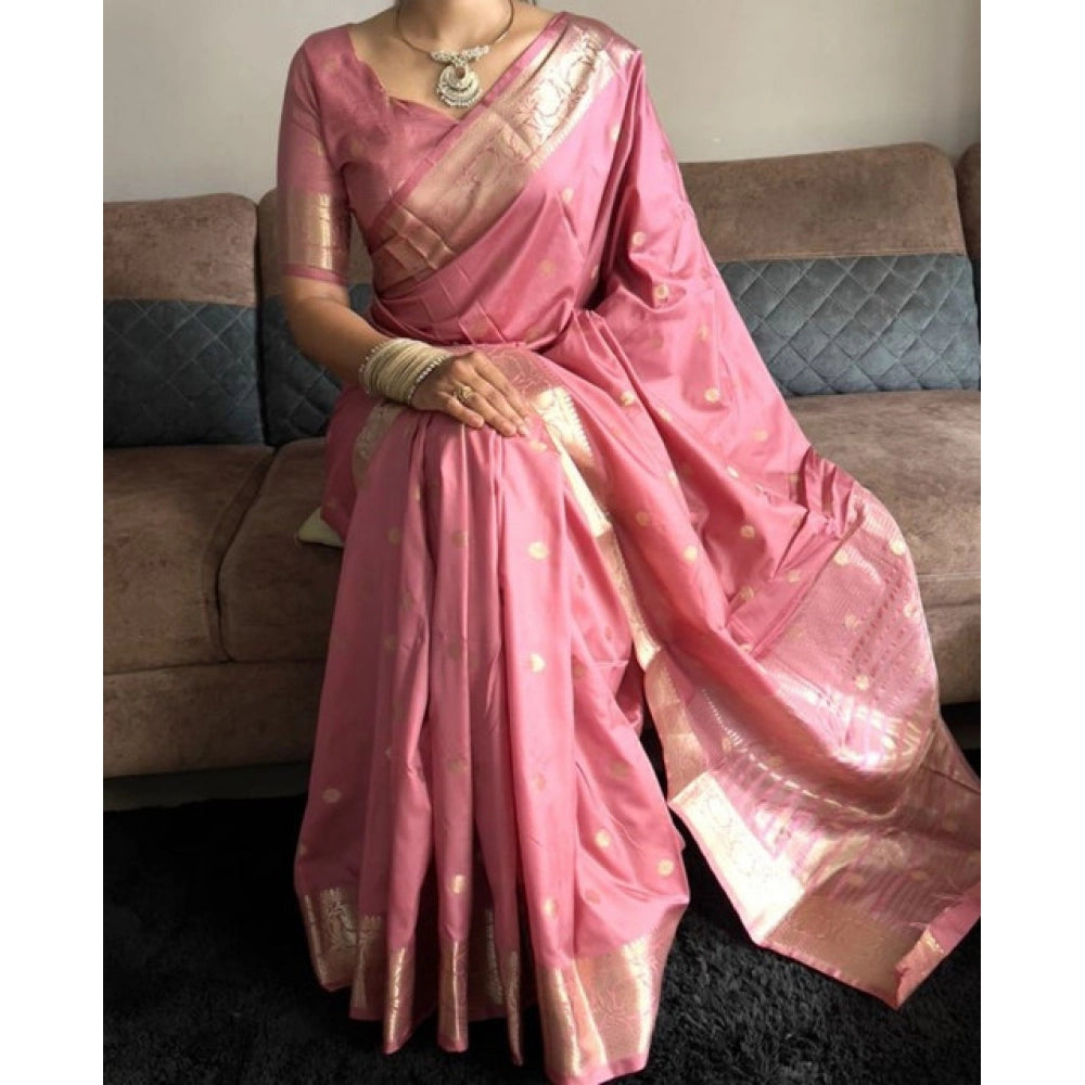 Generic Women's Satin Printed Saree With Unstitched Blouse 5.5MtrÂ (Pink)