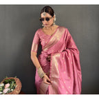 Generic Women's Satin Printed Saree With Unstitched Blouse 5.5MtrÂ (Pink)