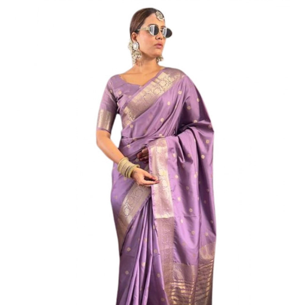 Generic Women's Satin Printed Saree With Unstitched Blouse 5.5MtrÂ (Purple)