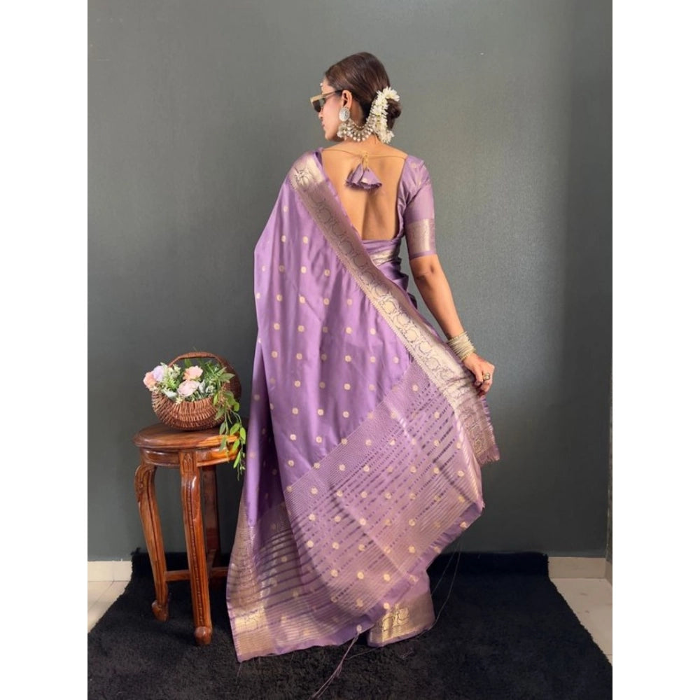 Generic Women's Satin Printed Saree With Unstitched Blouse 5.5MtrÂ (Purple)