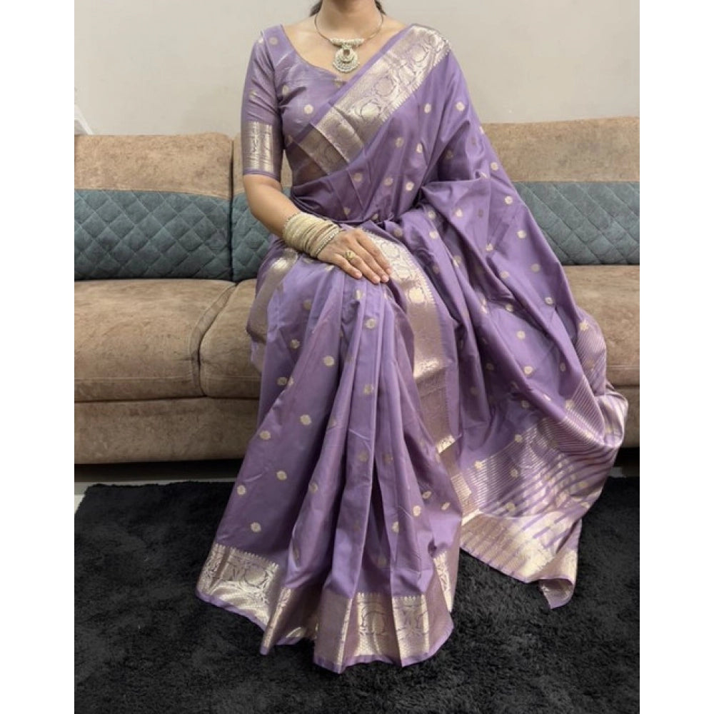 Generic Women's Satin Printed Saree With Unstitched Blouse 5.5MtrÂ (Purple)