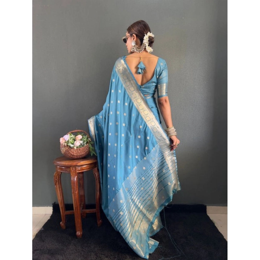 Generic Women's Satin Printed Saree With Unstitched Blouse 5.5MtrÂ (light Blue)