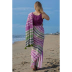 Generic Women's Linen Printed Saree With Unstitched Blouse 5.5MtrÂ (Pink)