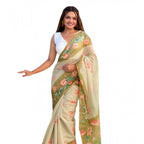 Generic Women's Linen Printed Saree With Unstitched Blouse 5.5MtrÂ (Mahendi)