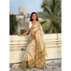 Generic Women's Linen Printed Saree With Unstitched Blouse 5.5MtrÂ (Mahendi)