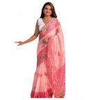 Generic Women's Linen Printed Saree With Unstitched Blouse 5.5MtrÂ (Pink)