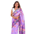  Women's Linen Printed Saree With Unstitched Blouse 5.5MtrÂ (Purple)