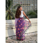 Generic Women's Linen Printed Saree With Unstitched Blouse 5.5MtrÂ (Purple)