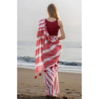 Generic Women's Linen Printed Saree With Unstitched Blouse 5.5MtrÂ (Red)