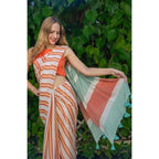 Generic Women's Linen Printed Saree With Unstitched Blouse 5.5MtrÂ (Orange)