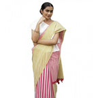 Generic Women's Linen Printed Saree With Unstitched Blouse 5.5MtrÂ (Yellow)