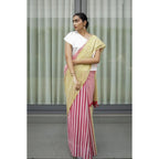 Generic Women's Linen Printed Saree With Unstitched Blouse 5.5MtrÂ (Yellow)