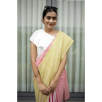 Generic Women's Linen Printed Saree With Unstitched Blouse 5.5MtrÂ (Yellow)