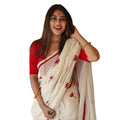 Women's Linen Printed Saree With Unstitched Blouse 5.5MtrÂ (White)