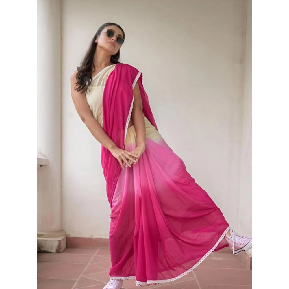 Generic Women's Linen Printed Saree With Unstitched Blouse 5.5MtrÂ (Pink)