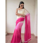 Generic Women's Linen Printed Saree With Unstitched Blouse 5.5MtrÂ (Pink)