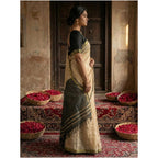 Generic Women's Cotton Printed Saree With Unstitched Blouse 5.5Mtr (Beige)