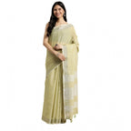 Generic Women's Linen Cotton Printed Saree With Unstitched Blouse 5.5Mtr (Olive Green)
