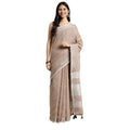  Women's Linen Cotton Printed Saree With Unstitched Blouse 5.5Mtr (Beige)