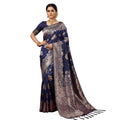  Women's Silk Blend Printed Saree With Unstitched Blouse 5.5Mtr (Navy Blue)