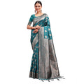  Women's Banarasi Silk Printed Saree With Unstitched Blouse 5.5Mtr (Sea Green)