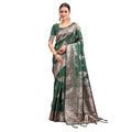  Women's Banarasi Silk Printed Saree With Unstitched Blouse 5.5Mtr (Dark Green)