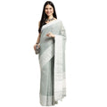  Women's Linen Printed Saree With Unstitched Blouse 5.5Mtr (Sea Green)