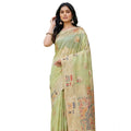  Women's Linen Cotton Printed Saree With Unstitched Blouse 5.5Mtr (Light Green)
