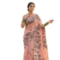  Women's Linen Cotton Printed Saree With Unstitched Blouse 5.5Mtr (Peach)
