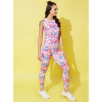 Generic Women's Polyester Lycra Printed Sleeveless Active Wear (Multicolor)