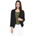  Women's Polyester Solid Long Sleeves Blazer (Black)