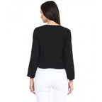 Generic Women's Polyester Solid Long Sleeves Blazer (Black)
