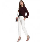 Generic Women's Polyester Diagonal Cut Long Sleeves Blazer (Maroon)