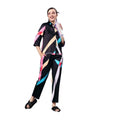  Women's Satin Colour Block Long Sleeves Co-Ord Set (Multicolor)