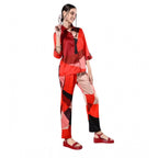 Generic Women's Satin Colour Block Long Sleeves Co-Ord Set (Multicolor)