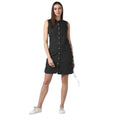  Women's Denim Solid Sleeveless Dress (Black)