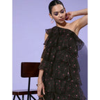 Generic Women's Organza Tiered Sleeveless Dress (Black)
