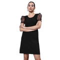  Women's Organza And Polyester Lycra Floral Short Sleeve Dress (Black)