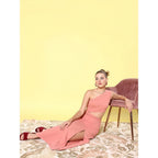 Generic Women's Polyester Lycra Solid Sleeveless Dress (Pink)