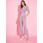 Generic Women's Polyester Lycra Solid Puff Sleeve Jumpsuit (Lavender)