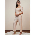 Generic Women's Polyester Shimmer Self Design Short Sleeve Jumpsuit (Gold)