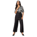  Women's Satin And Polyester Floral Half Sleeves Jumpsuit (Grey - Black)