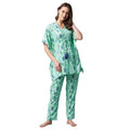  Women's Rayon Floral Kaftan Sleeve Night Suit (Green - Blue)