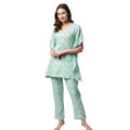  Women's Rayon Floral Kaftan Sleeve Night Suit (Green - Pink)