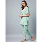 Generic Women's Rayon Floral Kaftan Sleeve Night Suit (Green - Pink)