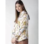 Generic Women's Satin Printed Long Sleeves Shirt (White-Gold)